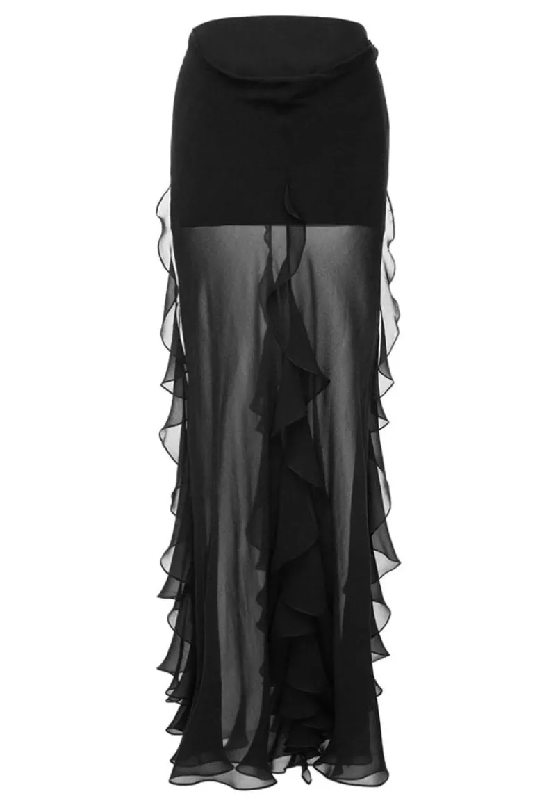 Skirts<CULT MIA CHIFFON LONG SKIRT Black