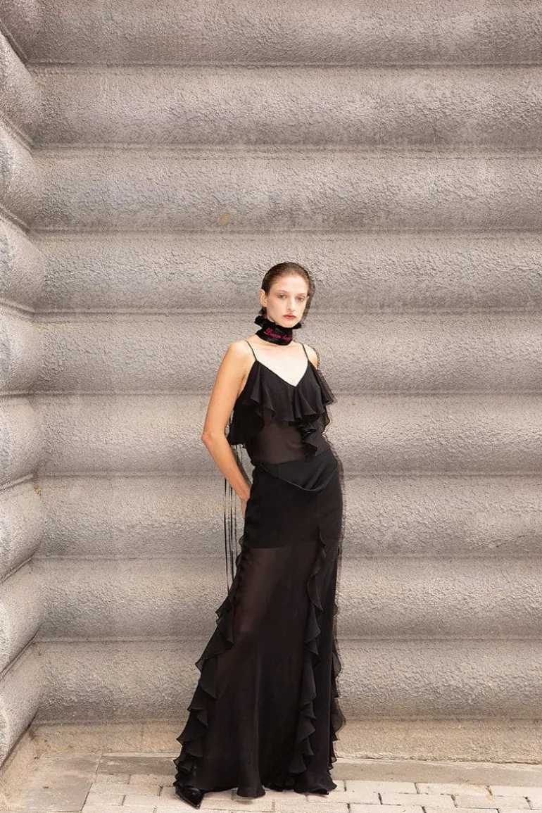 Skirts<CULT MIA CHIFFON LONG SKIRT Black