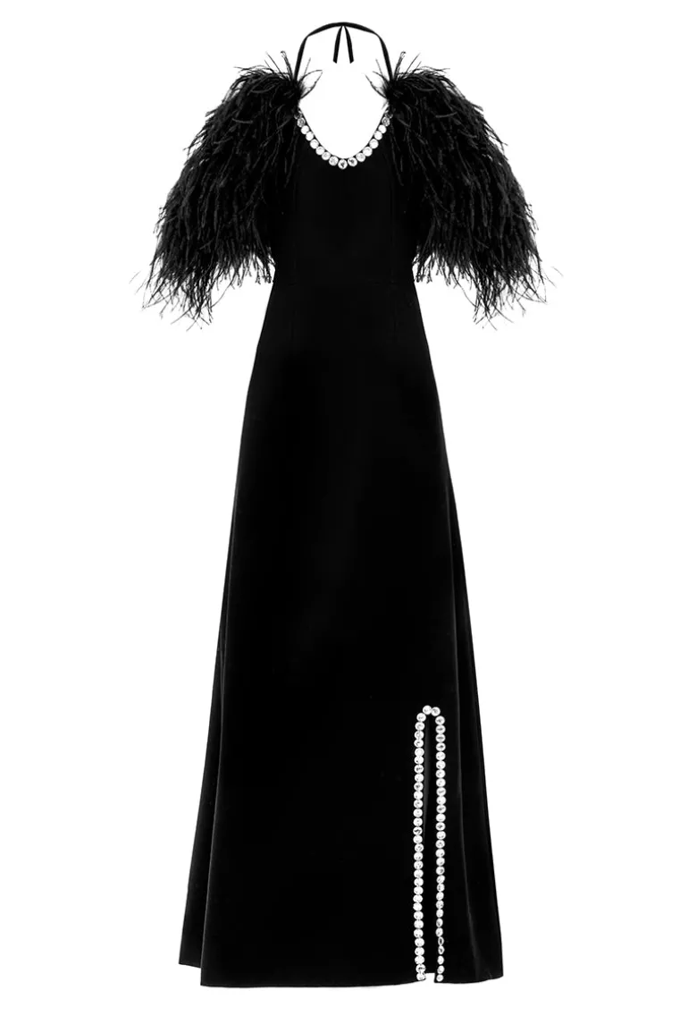 Dresses | Gowns<CULT MIA CREPE EMBROIDERED FEATHER GOWN Black