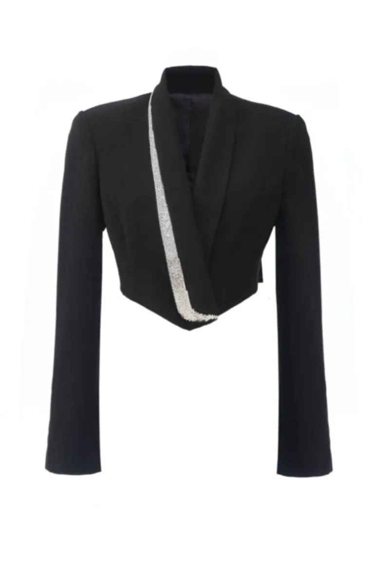 Jackets<CULT MIA CROPPED CRYSTAL JACKET Black