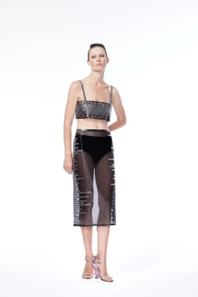 Skirts<CULT MIA CRYSTAL PIXEL MIDI SKIRT Black