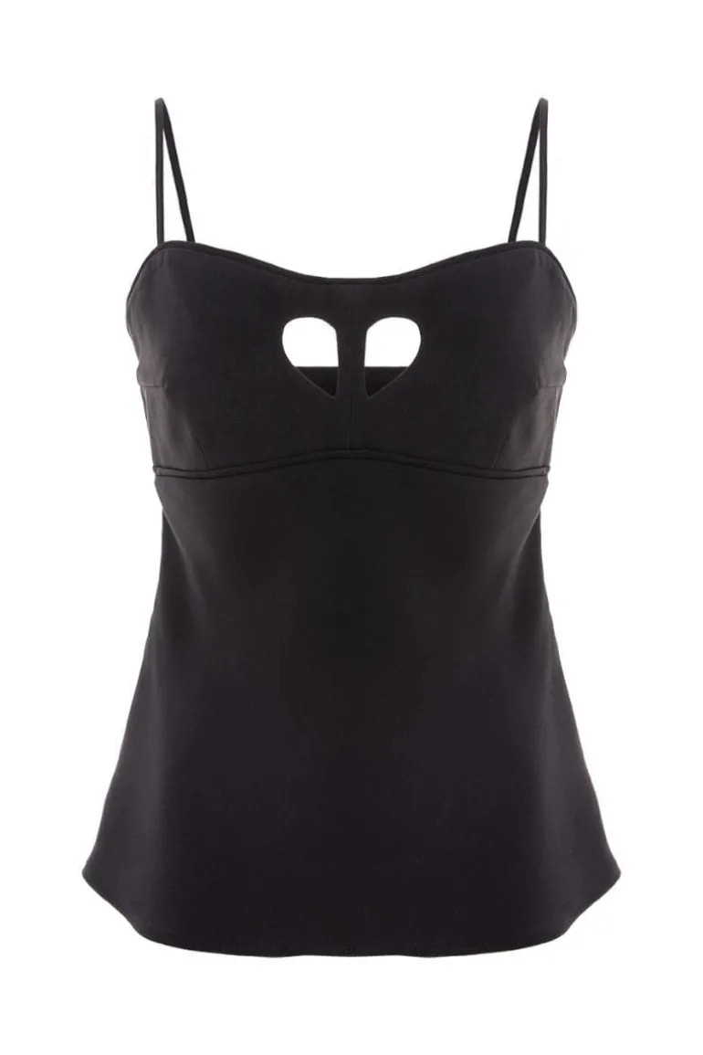 Tops<CULT MIA CUT-OUT HEART SILK TOP Black