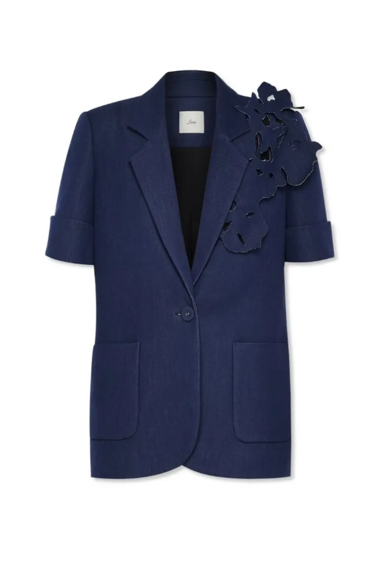 Blazers<CULT MIA 3D APPLIQUE FLORAL HALF SLEEVE BLAZER Black