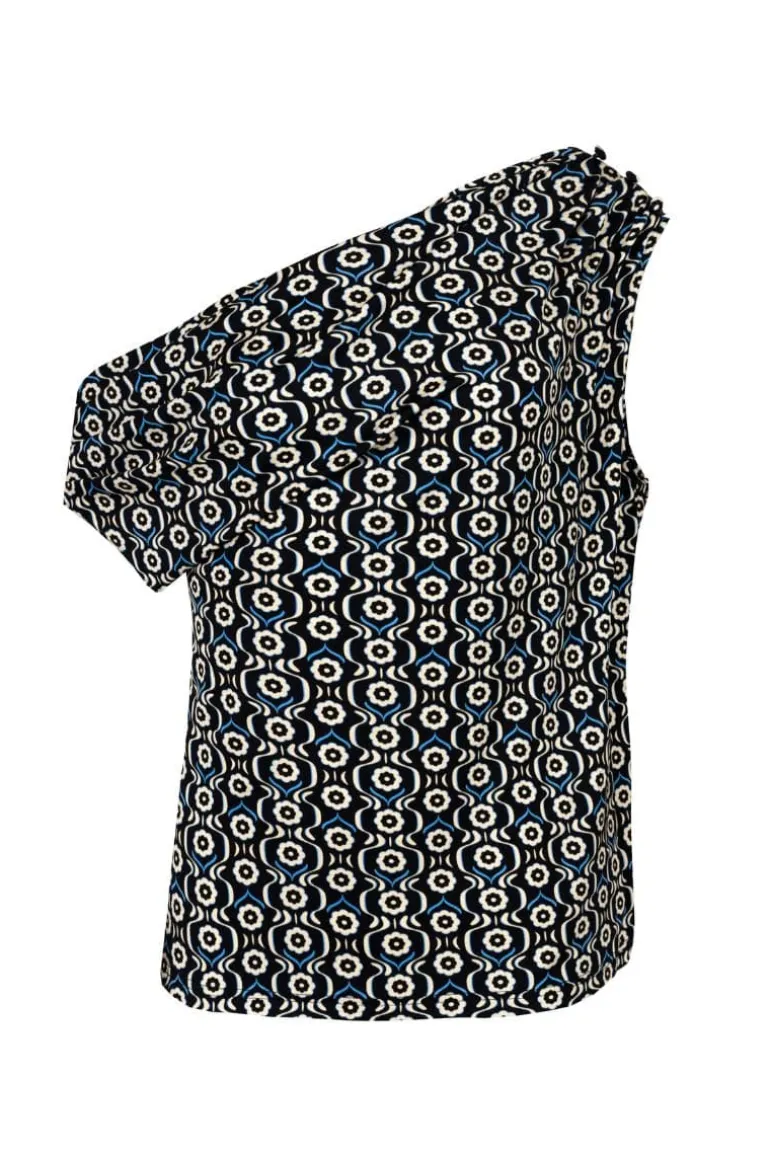 Tops<CULT MIA DAISY PRINT DRAPED OFF-SHOULDER TOP Black