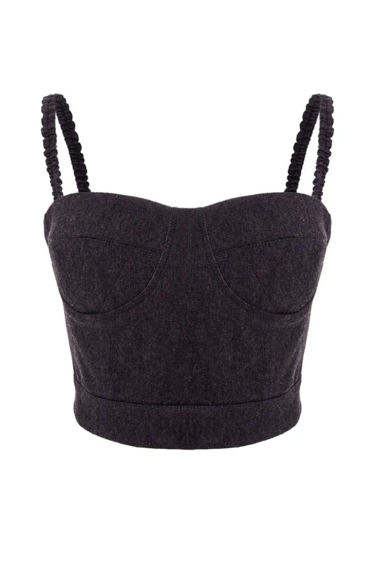 Tops<CULT MIA DENIM QUILTED CORSET Black
