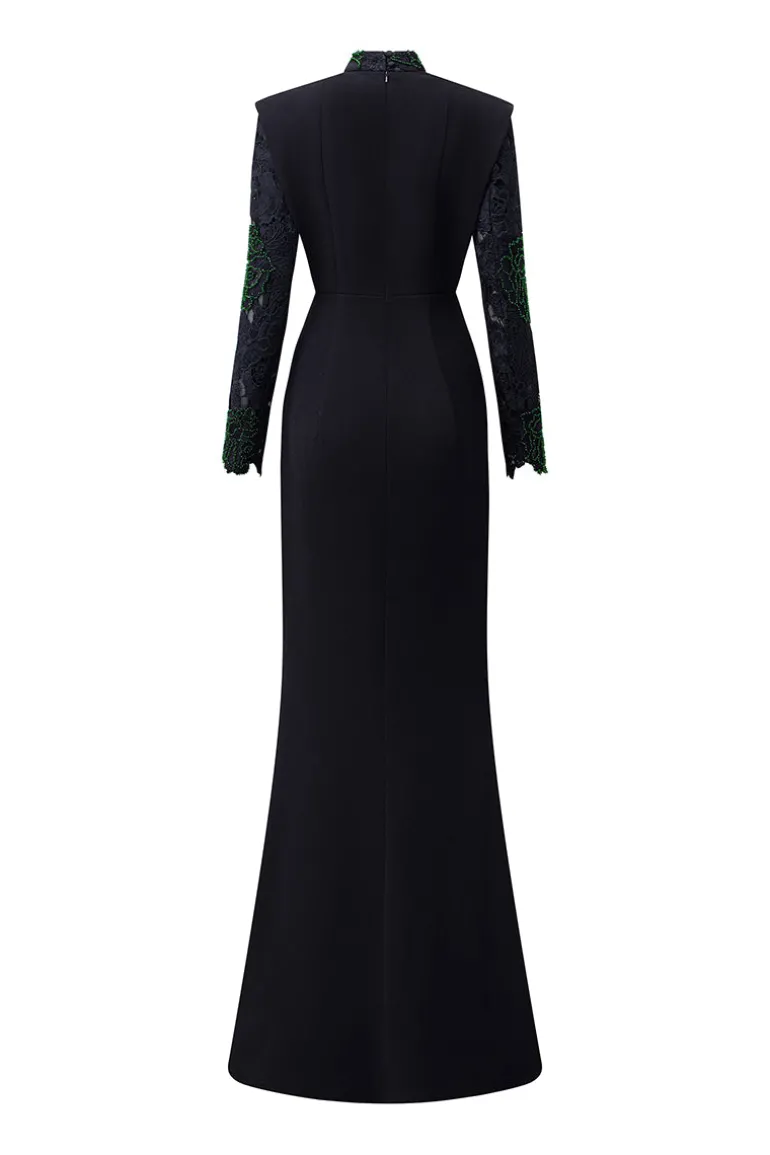 Dresses | Gowns<CULT MIA DRAPED NECK MERMAID GOWN IN LACE AND VELVET CREPE Black