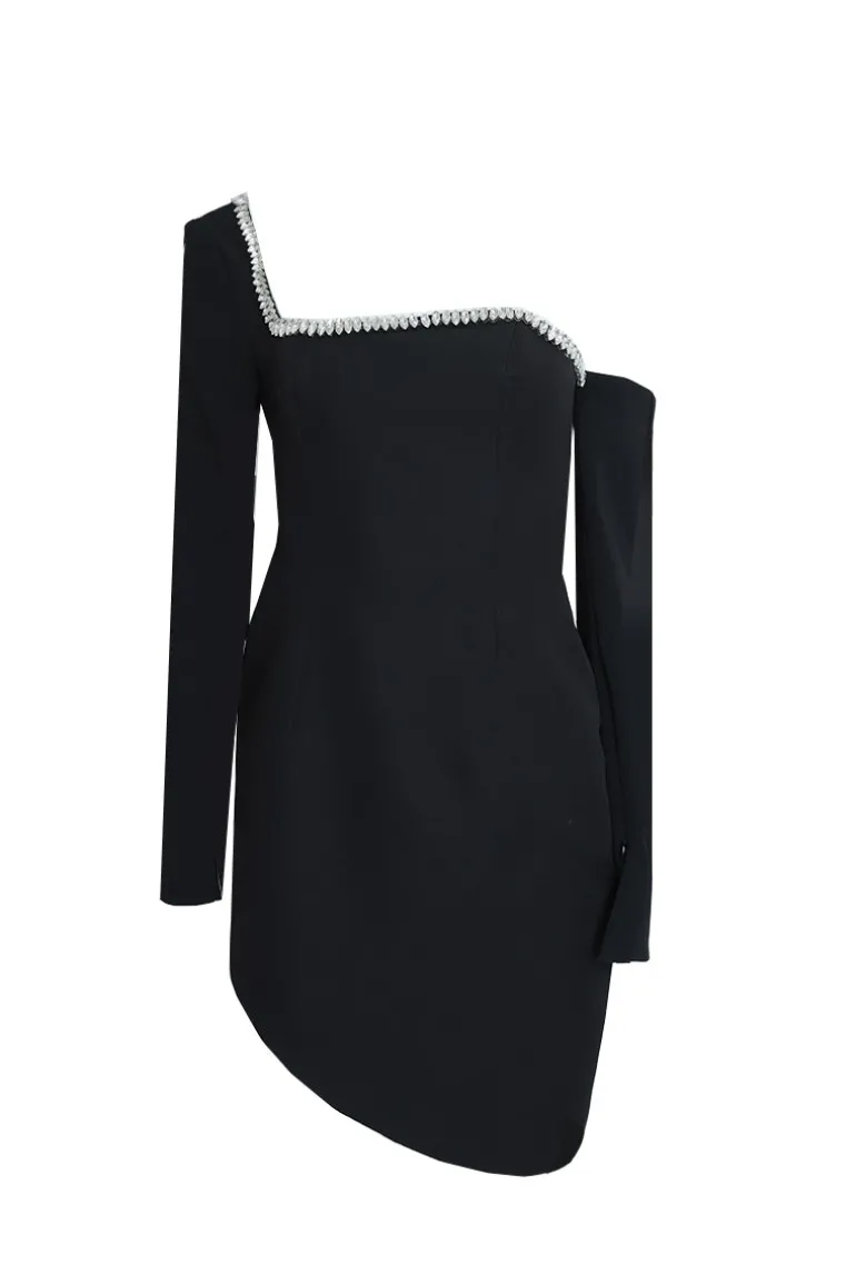 Dresses | Mini Dresses<CULT MIA BLACK DRESS WITH EMBELLISHED CHEST HEM Midnight Black