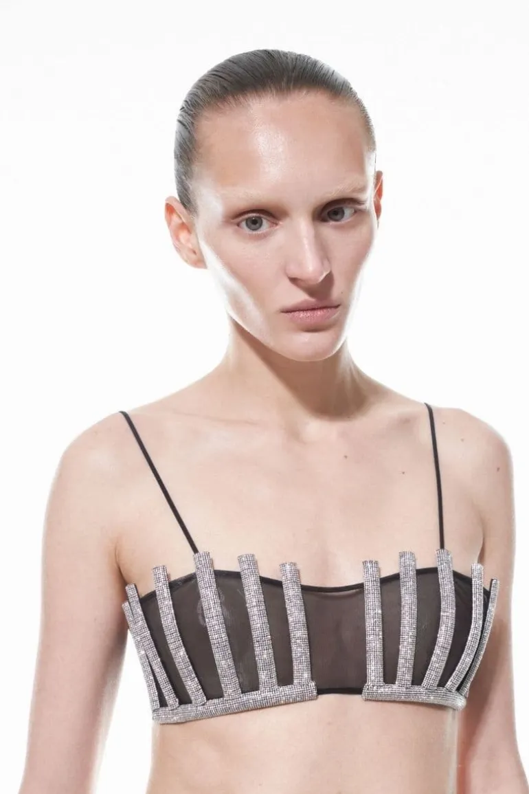 Tops<CULT MIA EMBELLISHED LOTUS BRALETTE Black