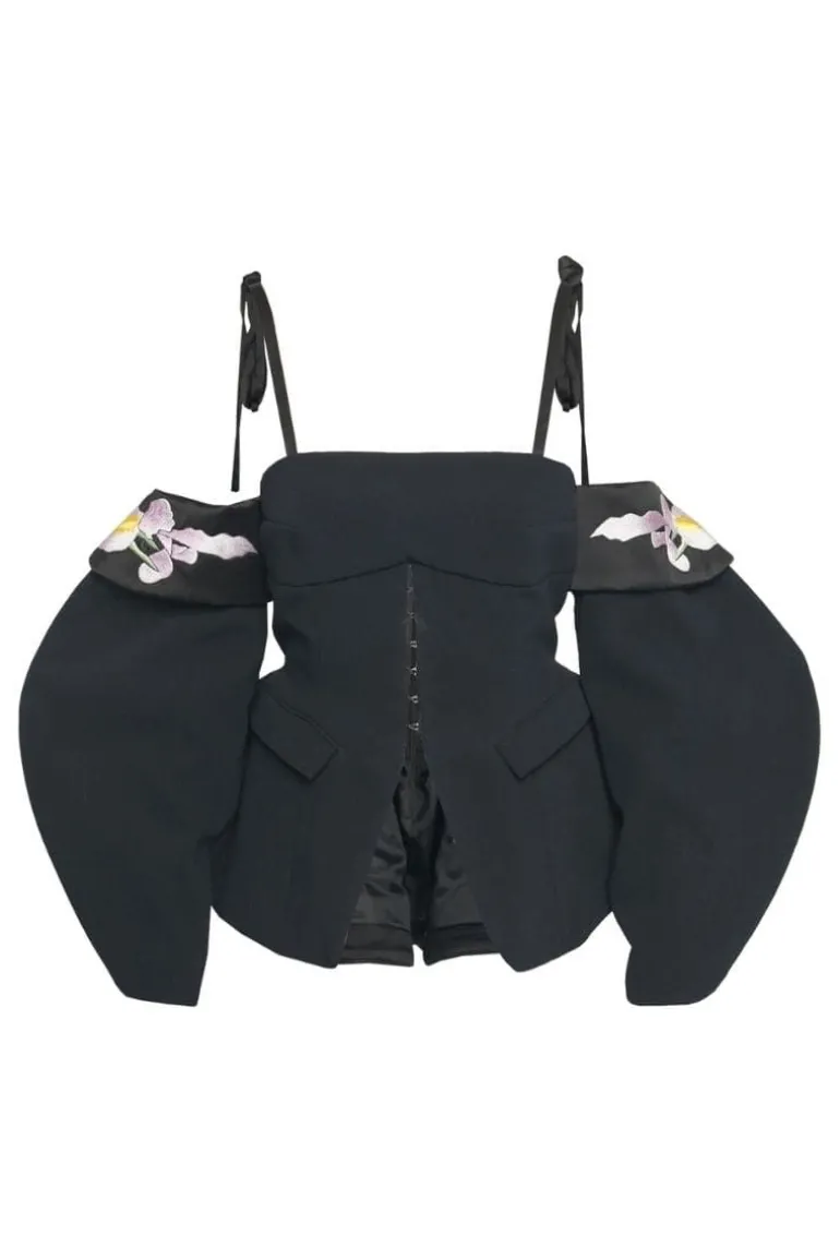 Tops<CULT MIA EMBROIDERED TAILORED TOP Black
