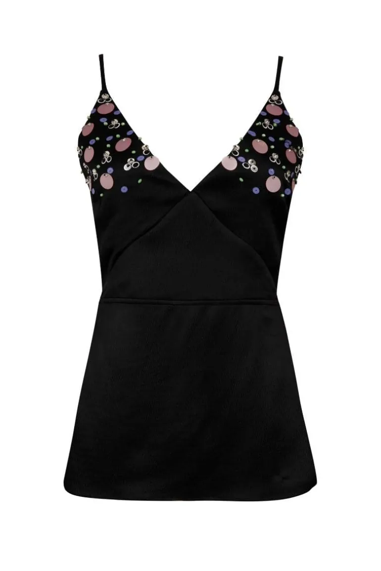 Tops<CULT MIA EMBROIDERED V-NECK TOP Black