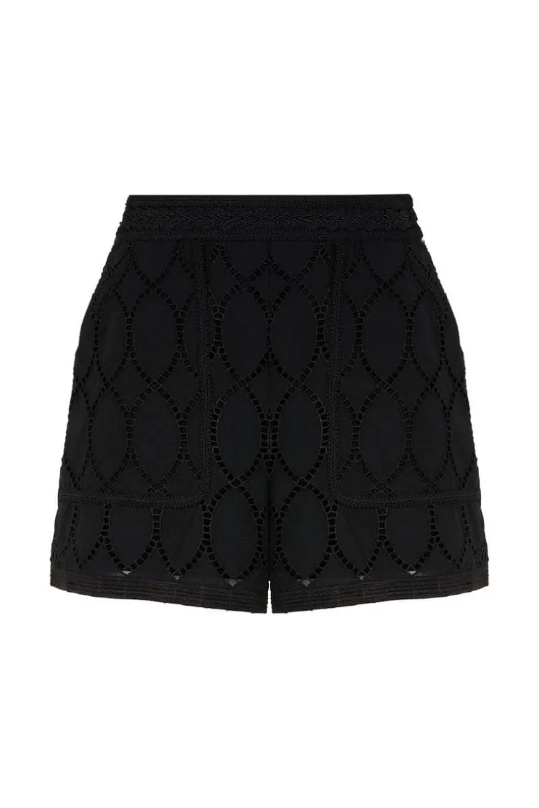 Pants<CULT MIA EMBROIDERED WIDE-LEG SHORTS Black