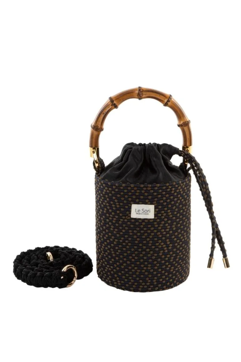 Top Handle Bags<CULT MIA ERA LEATHER AND FABRIC BUCKET BAG Black