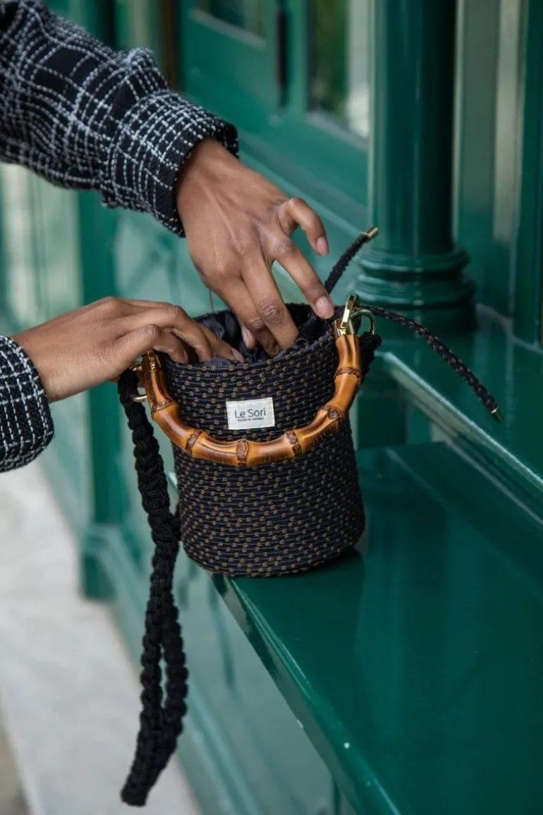 Top Handle Bags<CULT MIA ERA LEATHER AND FABRIC BUCKET BAG Black