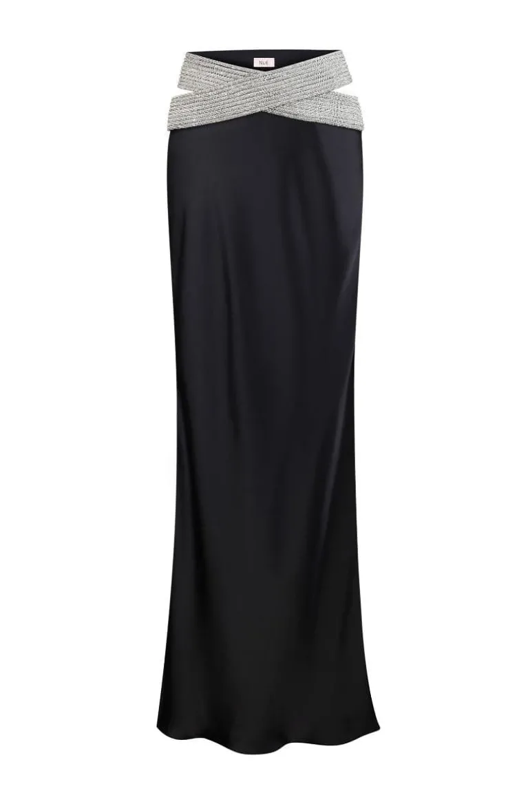 Skirts<CULT MIA BLACK ETERNITY EMBELLISHED MAXI SKIRT Silver