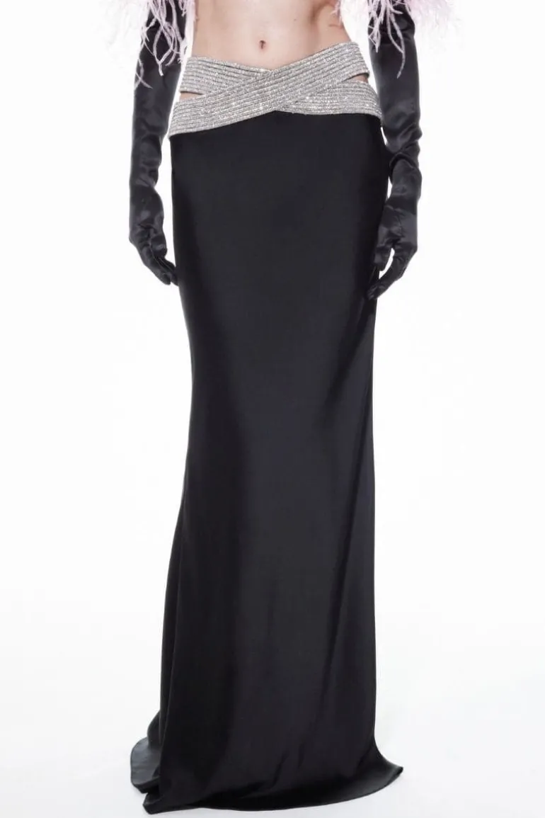 Skirts<CULT MIA BLACK ETERNITY EMBELLISHED MAXI SKIRT Silver