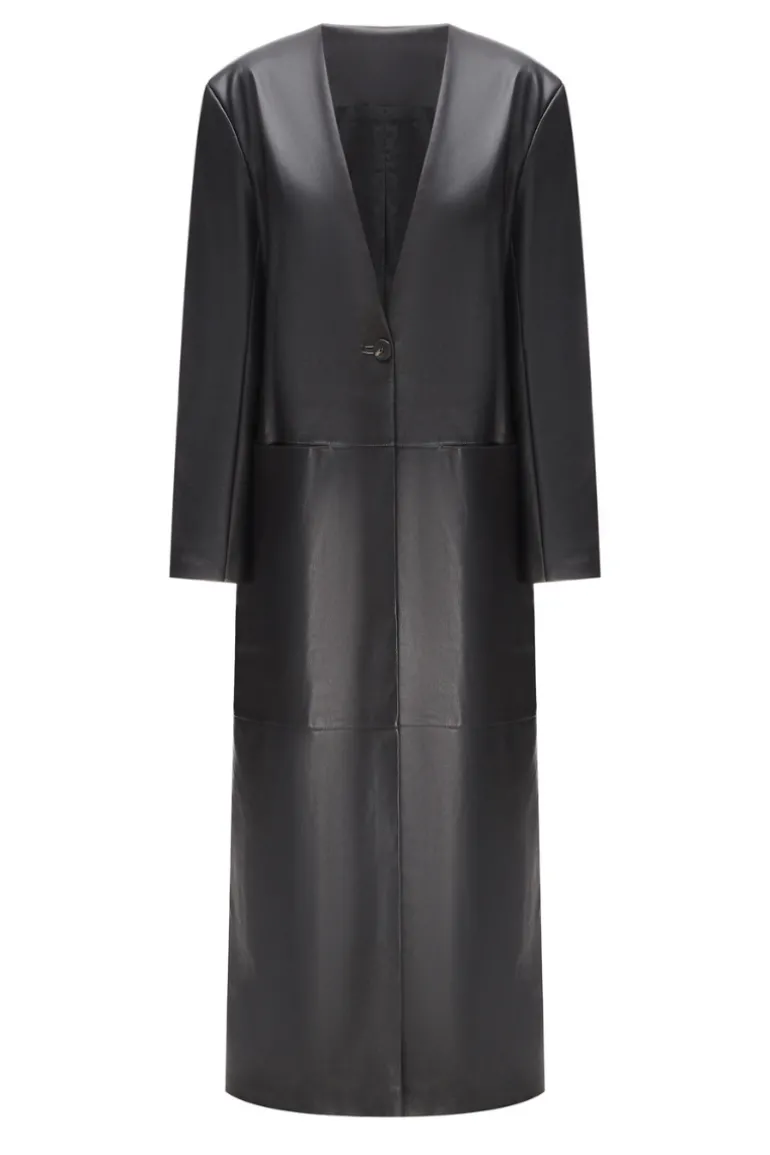 Coats<CULT MIA FAUX LEATHER COAT Black