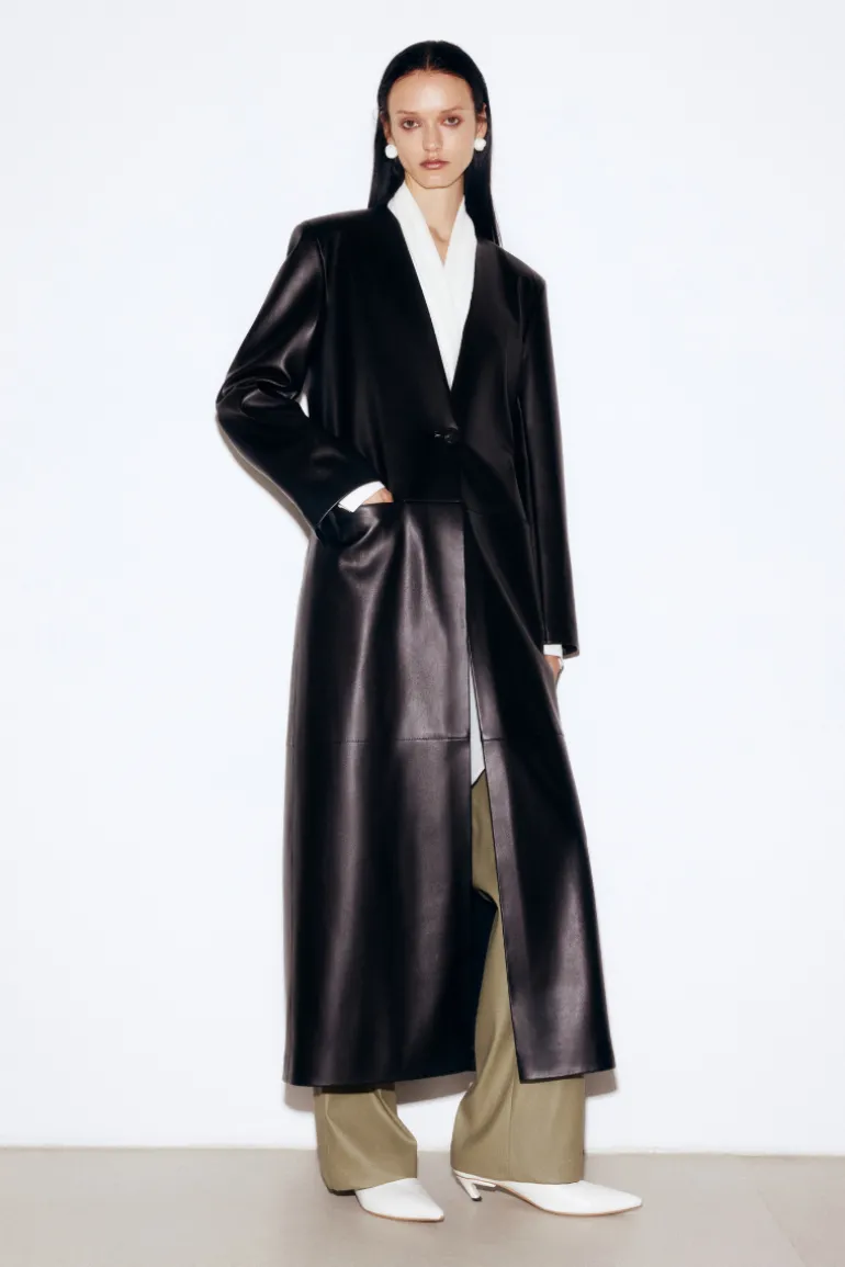 Coats<CULT MIA FAUX LEATHER COAT Black