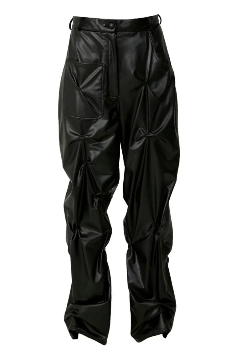 Pants<CULT MIA FAUX LEATHER CRUMPLED PANTS Black