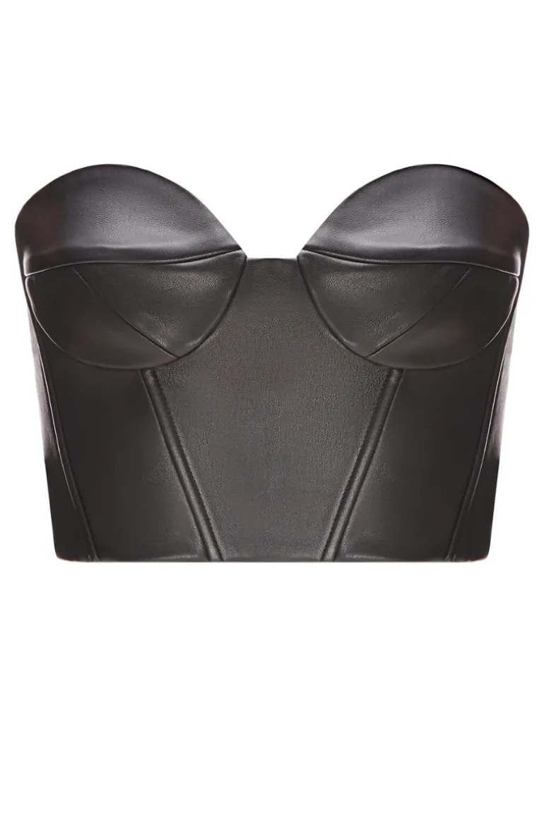 Tops<CULT MIA FAUX LEATHER MINI CORSET Black
