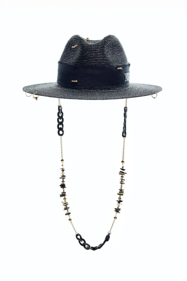 Hats<CULT MIA FEDORA WITH SHELLS AND 24K GOLD-PLATED ACCESSORIES Black