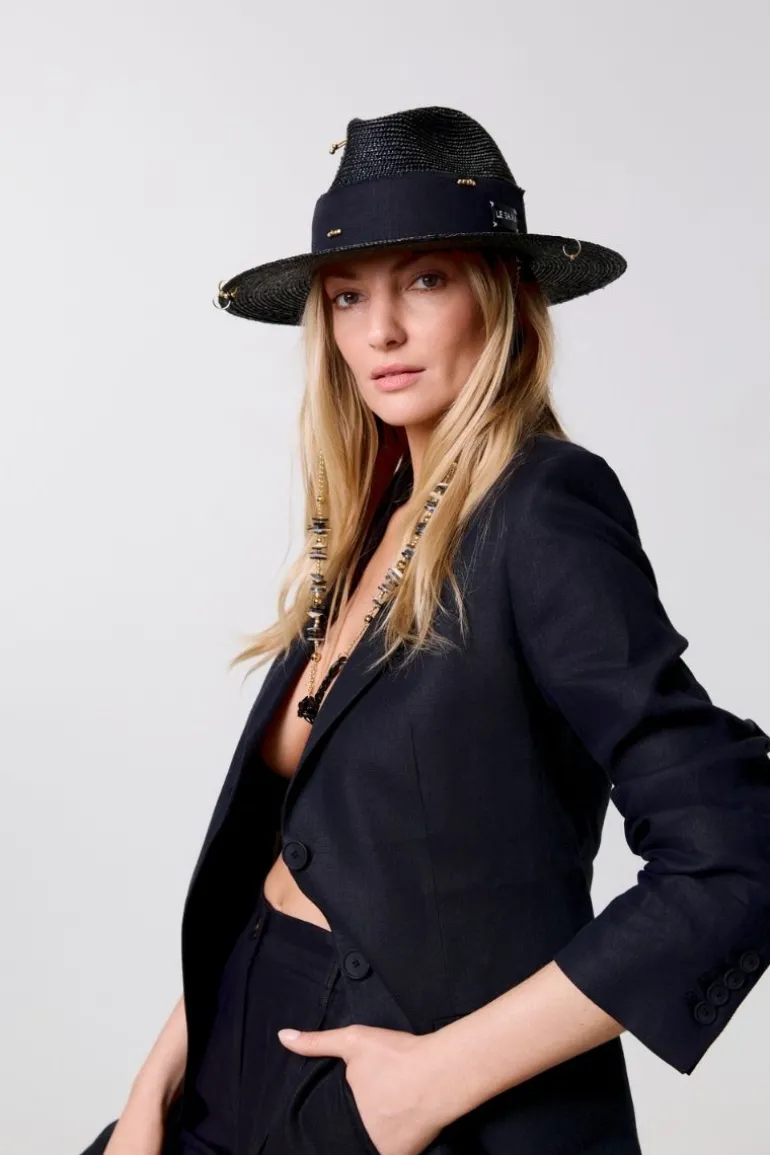 Hats<CULT MIA FEDORA WITH SHELLS AND 24K GOLD-PLATED ACCESSORIES Black