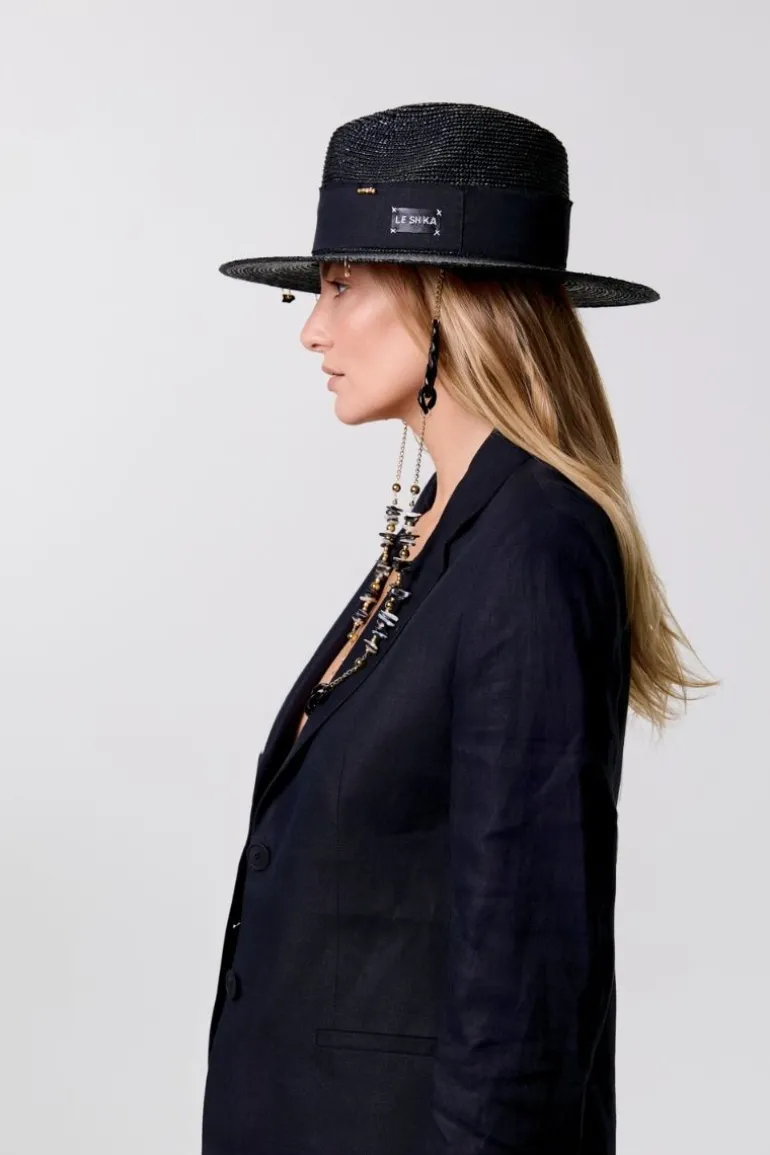 Hats<CULT MIA FEDORA WITH SHELLS AND 24K GOLD-PLATED ACCESSORIES Black