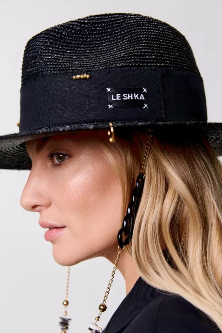 Hats<CULT MIA FEDORA WITH SHELLS AND 24K GOLD-PLATED ACCESSORIES Black