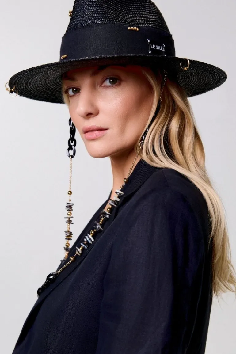 Hats<CULT MIA FEDORA WITH SHELLS AND 24K GOLD-PLATED ACCESSORIES Black