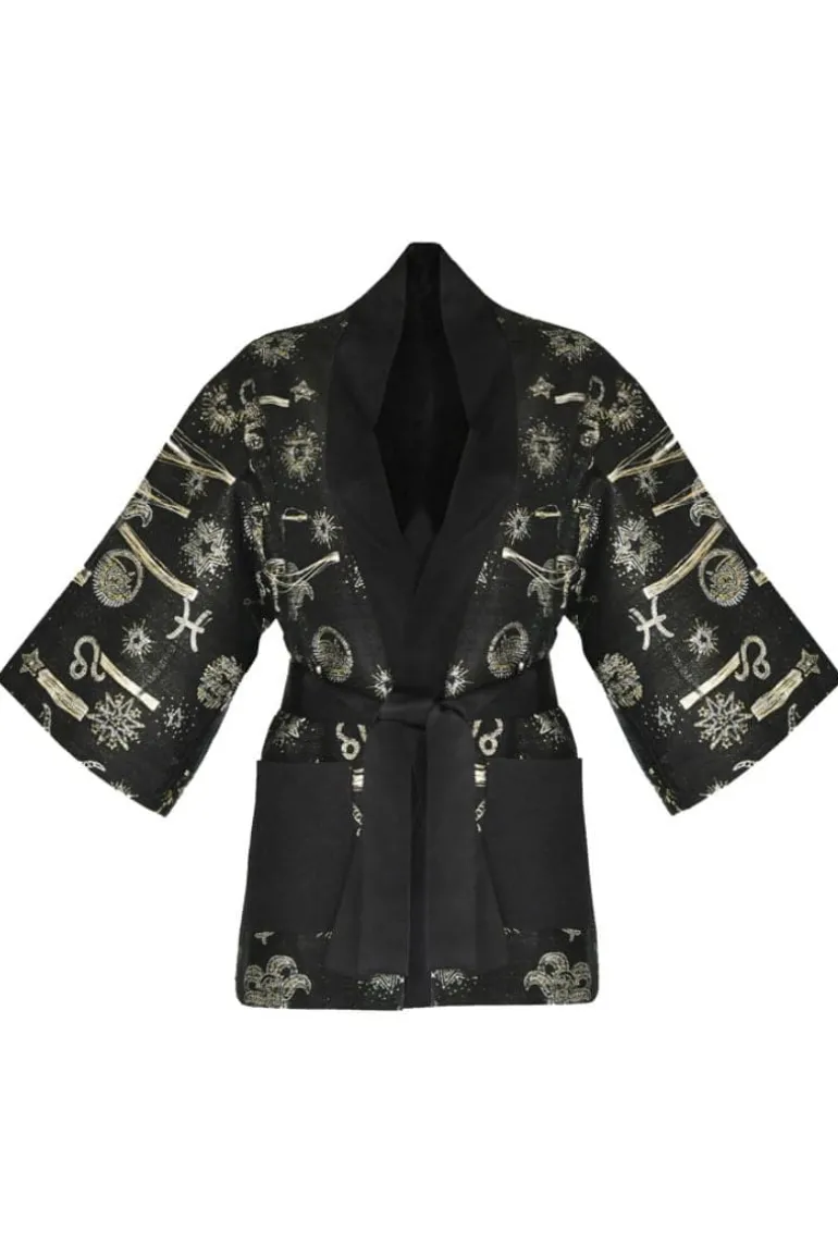 Jackets<CULT MIA HANDMADE JACQUARD ZODIAC KIMONO Black