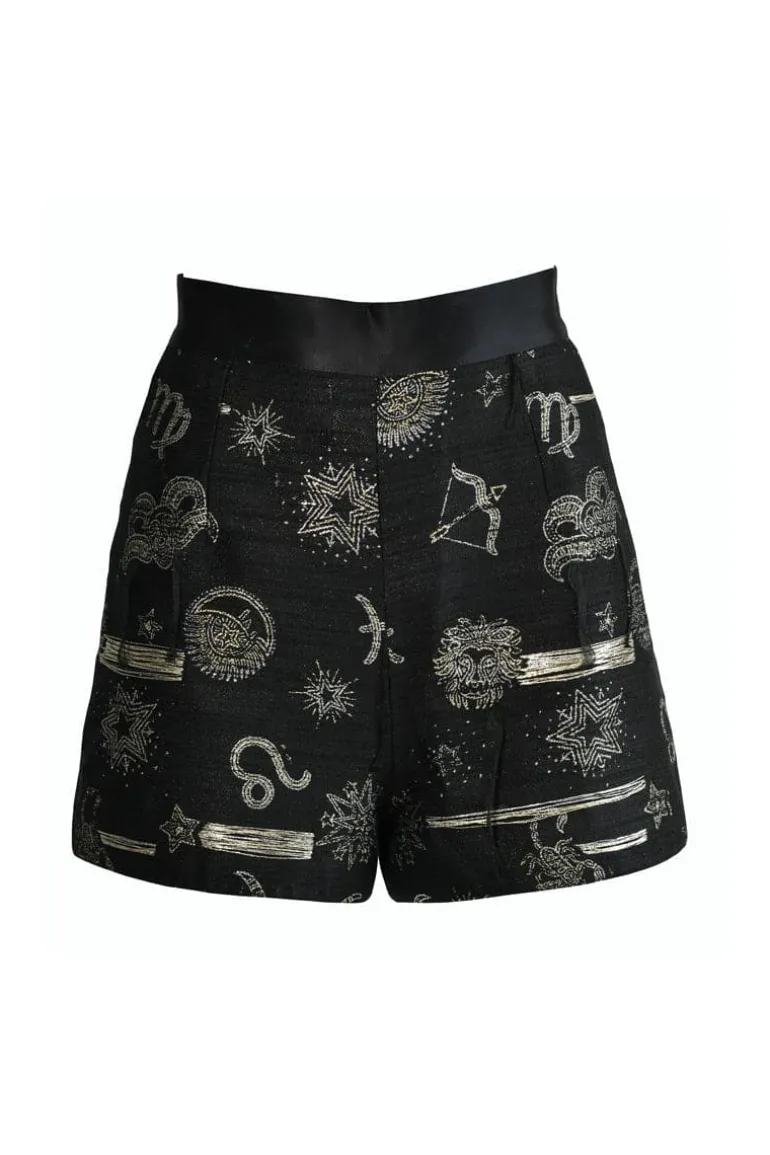 Pants<CULT MIA HANDMADE JACQUARD ZODIAC SHORTS Black