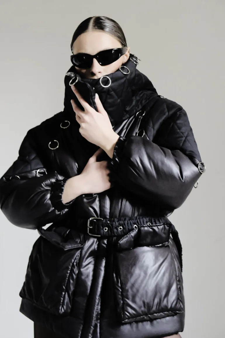 Jackets<CULT MIA HIGH-NECK PUFFER JACKET Black