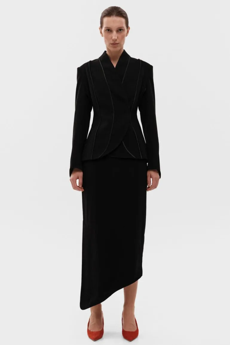 Skirts<CULT MIA HIGH-RISE ASYMMETRIC MIDI SKIRT Black