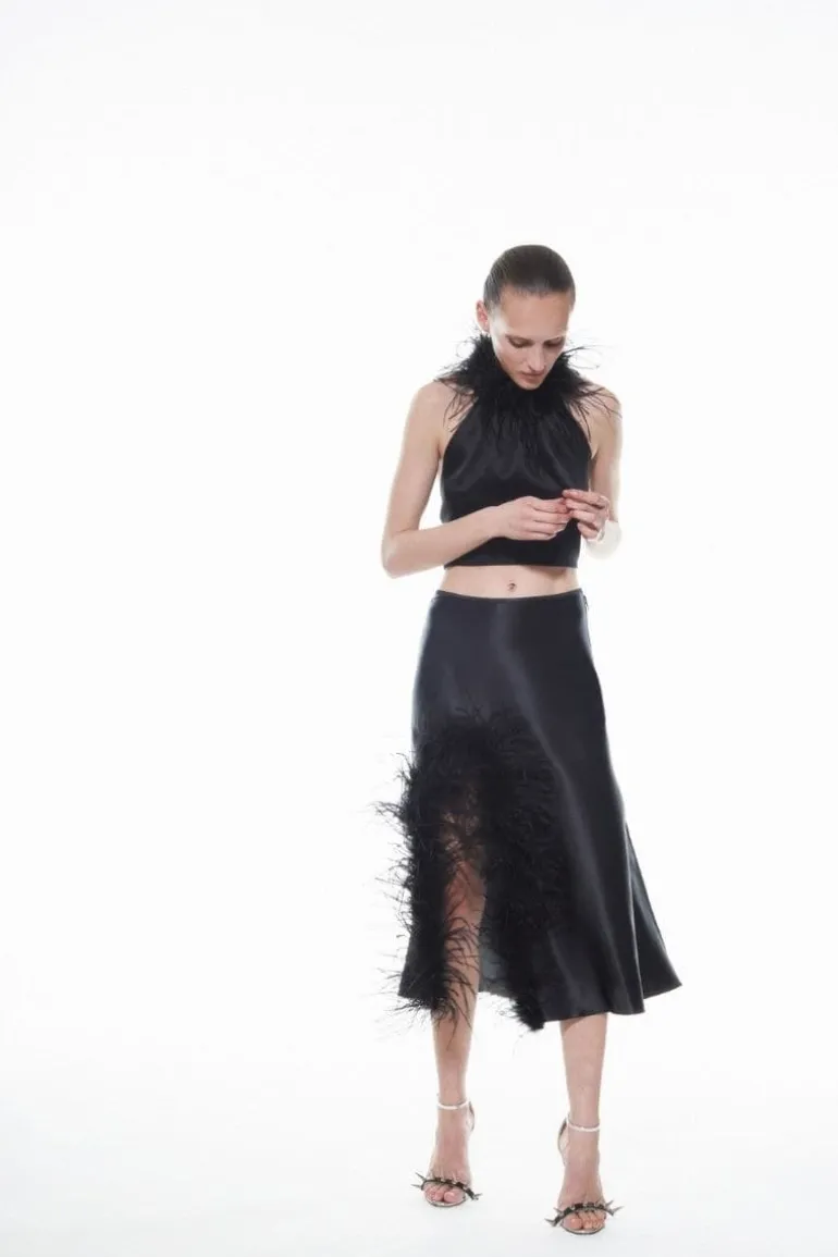 Tops<CULT MIA KAIA FEATHER HALTER TOP Black