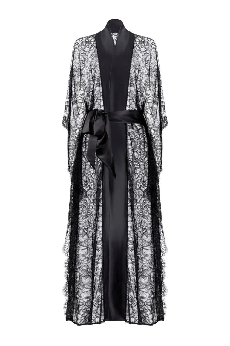 Sleep & Loungewear<CULT MIA KIHARU LONG SATIN ROBE Black
