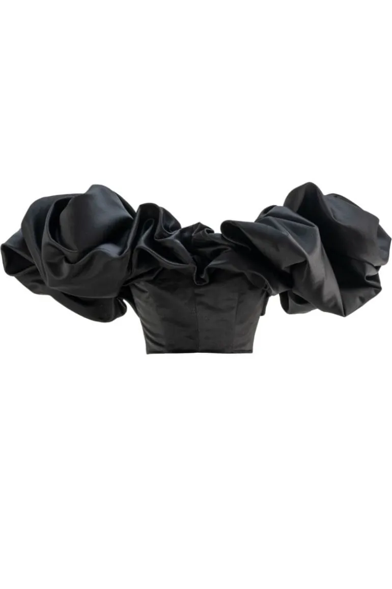 Tops<CULT MIA LACE-UP CORSET WITH MERINGUE FLOUNCES Black