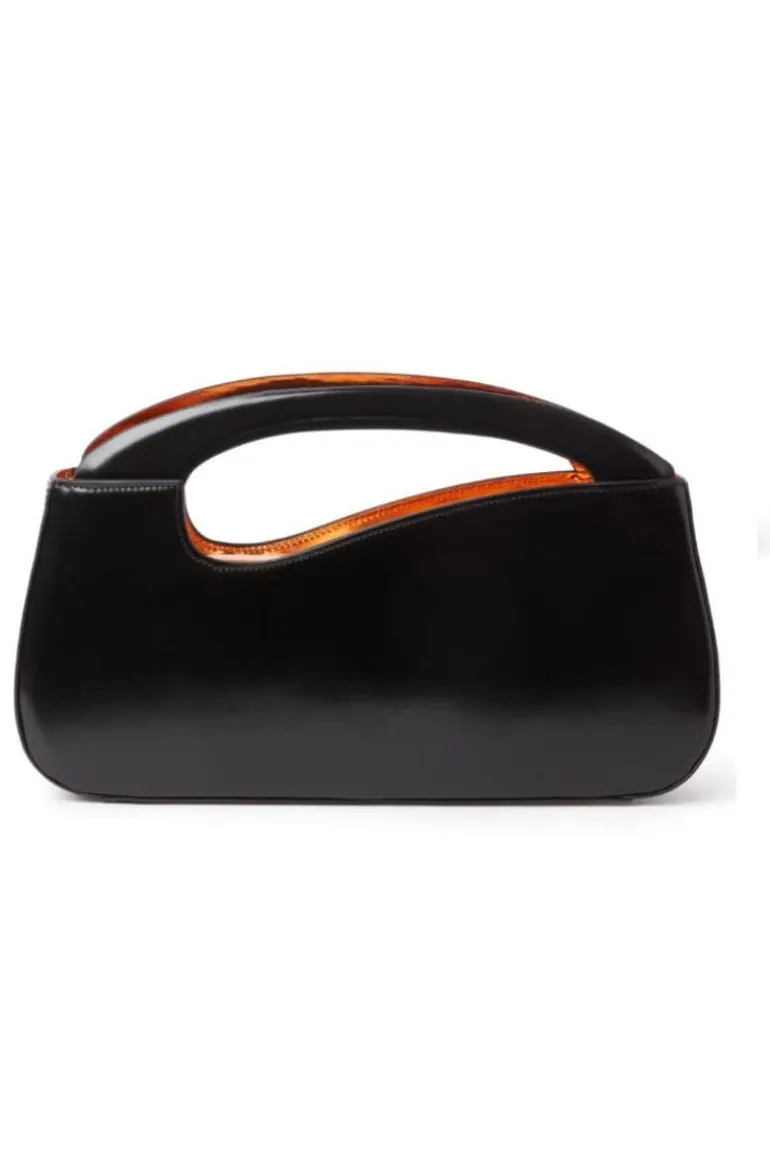 Shoulder Bags<CULT MIA BLACK LARGE CURVE SHOULDER BAG WITH PEACH PATENT COLLAR Black & Peach Gold