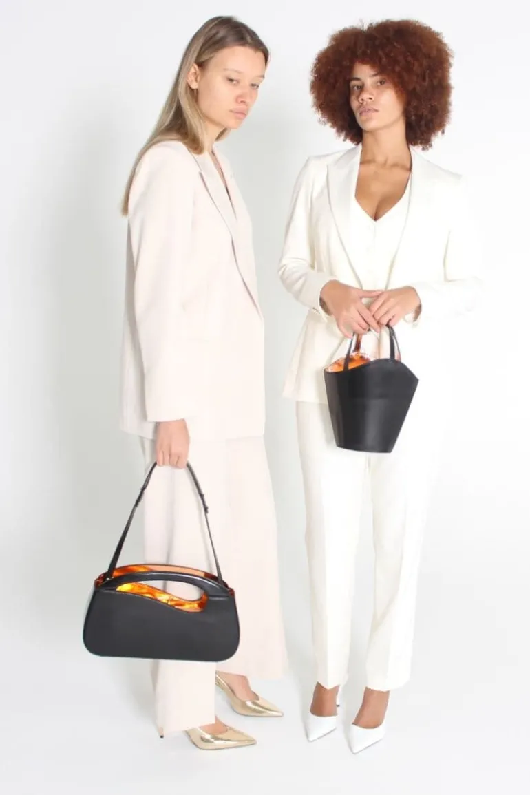 Shoulder Bags<CULT MIA BLACK LARGE CURVE SHOULDER BAG WITH PEACH PATENT COLLAR Black & Peach Gold