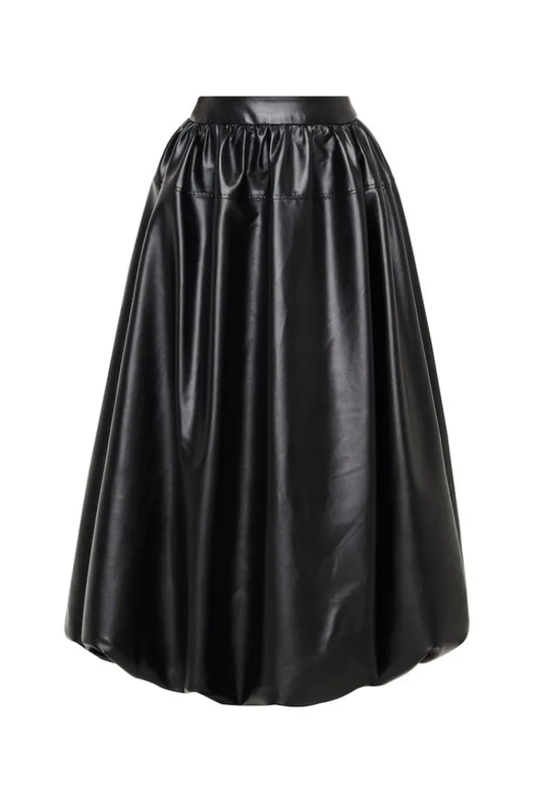 Skirts<CULT MIA LEATHER PUFFBALL MAXI SKIRT Black