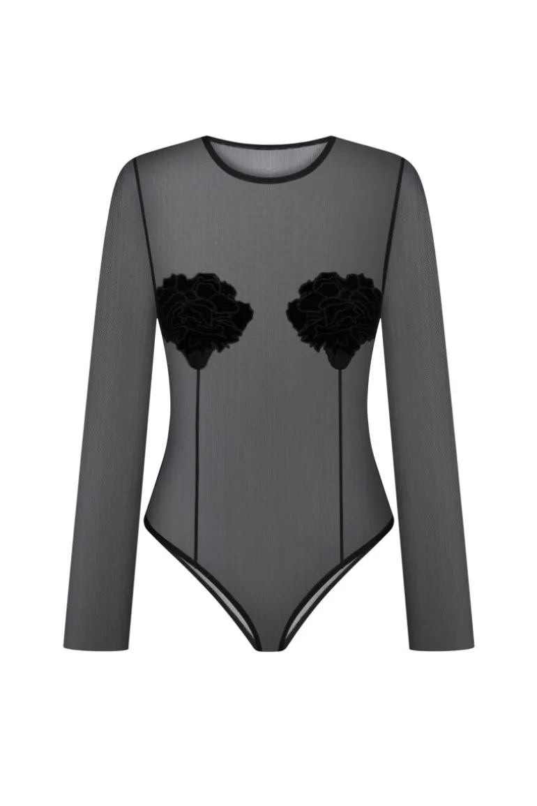 Tops<CULT MIA LONG SLEEVE EMBROIDERED TOP Black