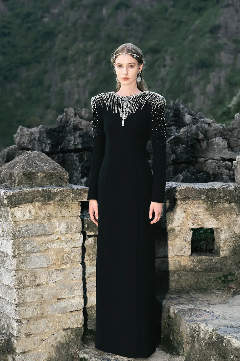 Dresses | Gowns<CULT MIA LONG SLEEVE OPEN BACK GOWN Black