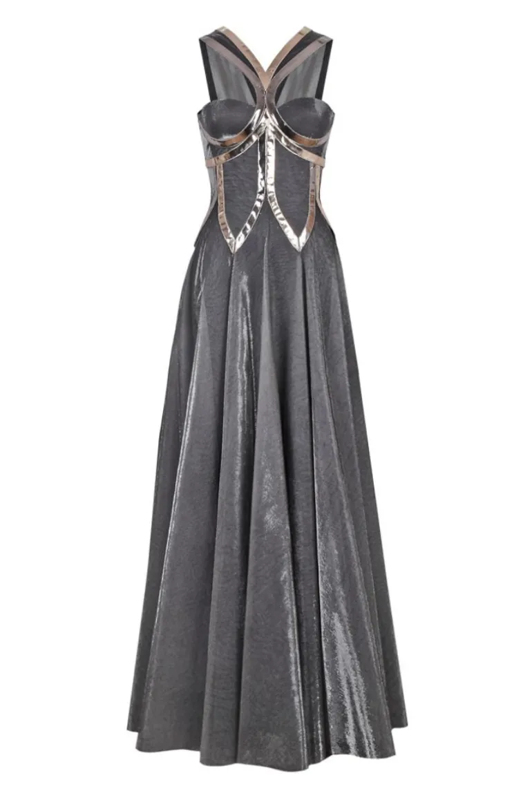 Dresses | Gowns<CULT MIA BLACK LUREX-TULLE GODET GOWN Charcoal