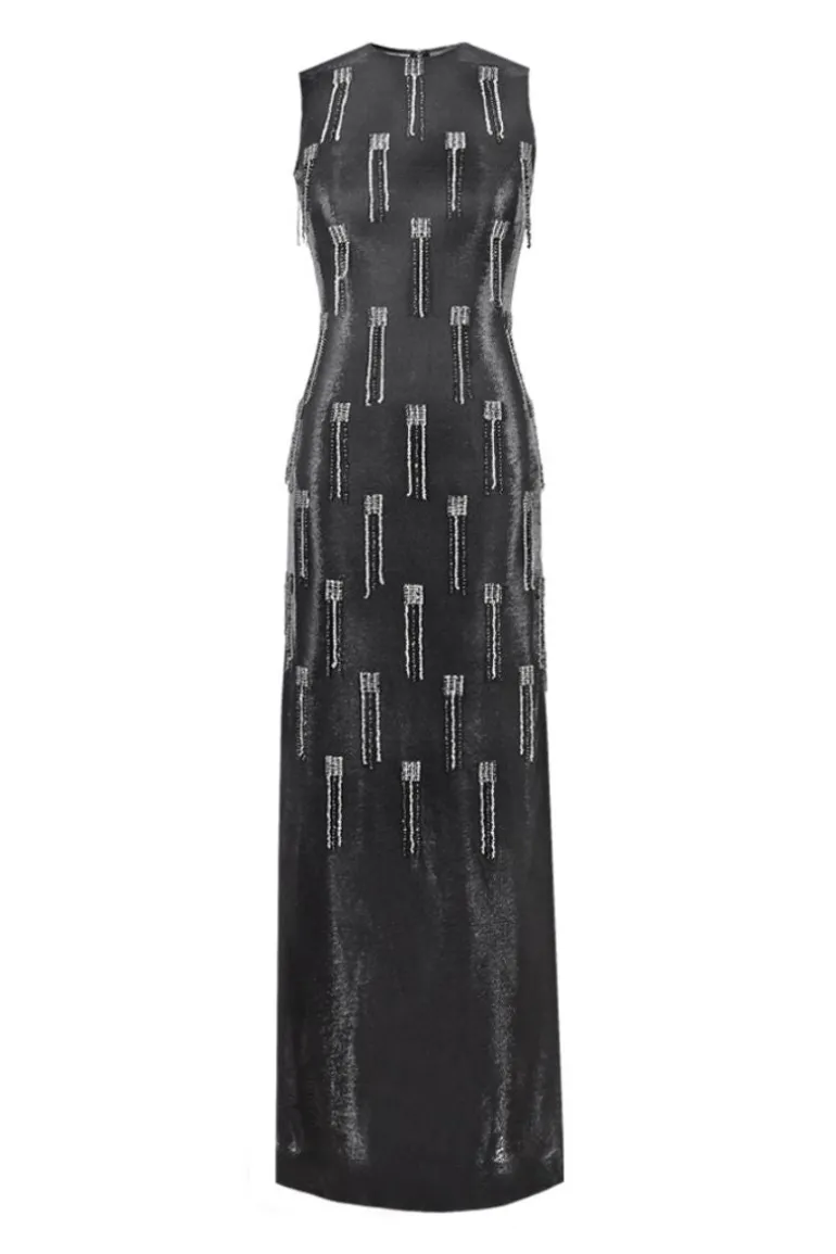 Dresses<CULT MIA BLACK LUREX-TULLE SEQUIN TASSEL MAXI DRESS Charcoal