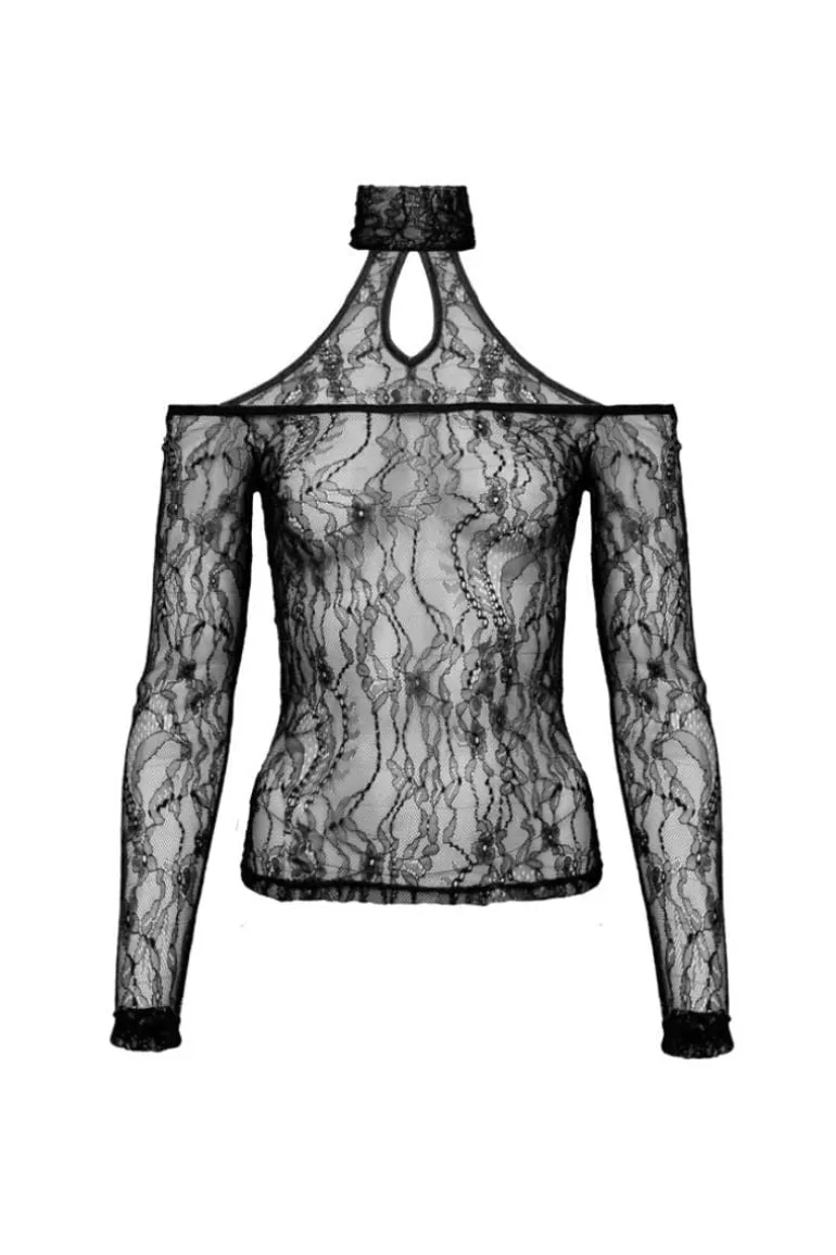 Tops<CULT MIA MARGOT LACE CUT-OUT TOP Black