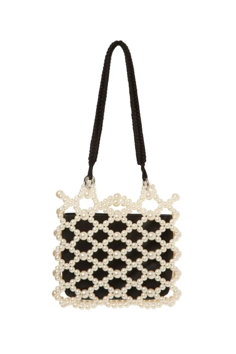 Shoulder Bags<CULT MIA MATHILDA PEARL BEADED TOTE BAG Black