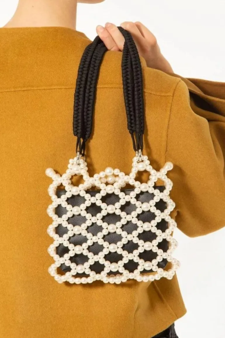 Shoulder Bags<CULT MIA MATHILDA PEARL BEADED TOTE BAG Black