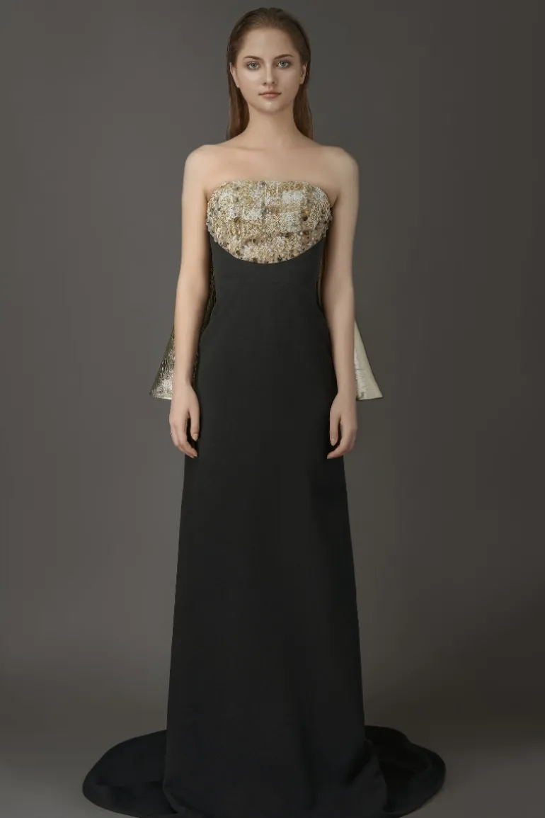 Dresses<CULT MIA BLACK MAXI DRESS WITH CRYSTAL EMBROIDERED AND GOLD DETACHABLE CAPE White and Black