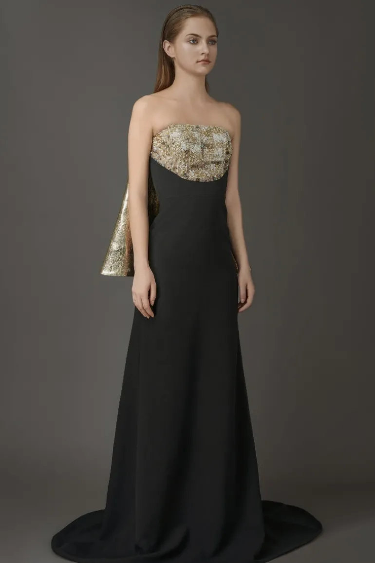 Dresses<CULT MIA BLACK MAXI DRESS WITH CRYSTAL EMBROIDERED AND GOLD DETACHABLE CAPE White and Black
