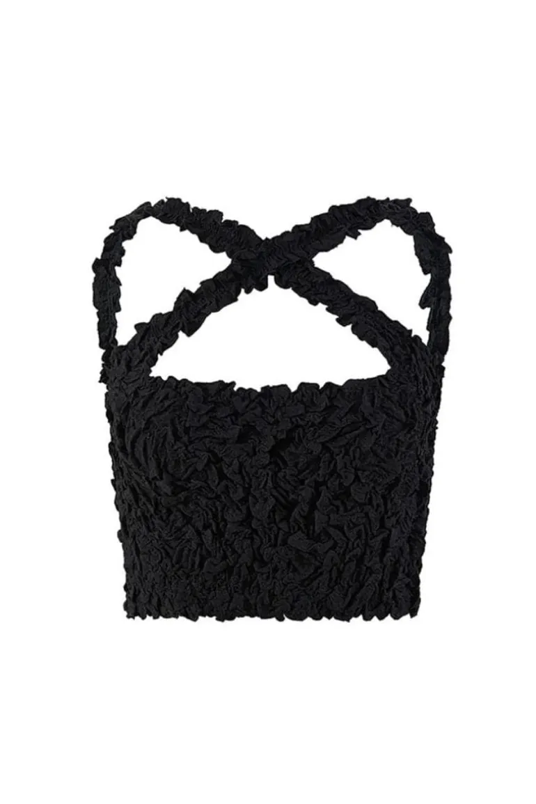 Tops<CULT MIA MIA SMOCKED CROP TOP Black