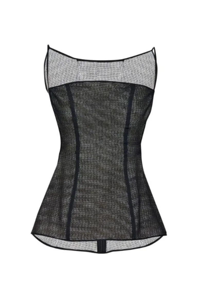 Tops<CULT MIA OOSTEN OPEN-BACK MESH CORSET TOP Black