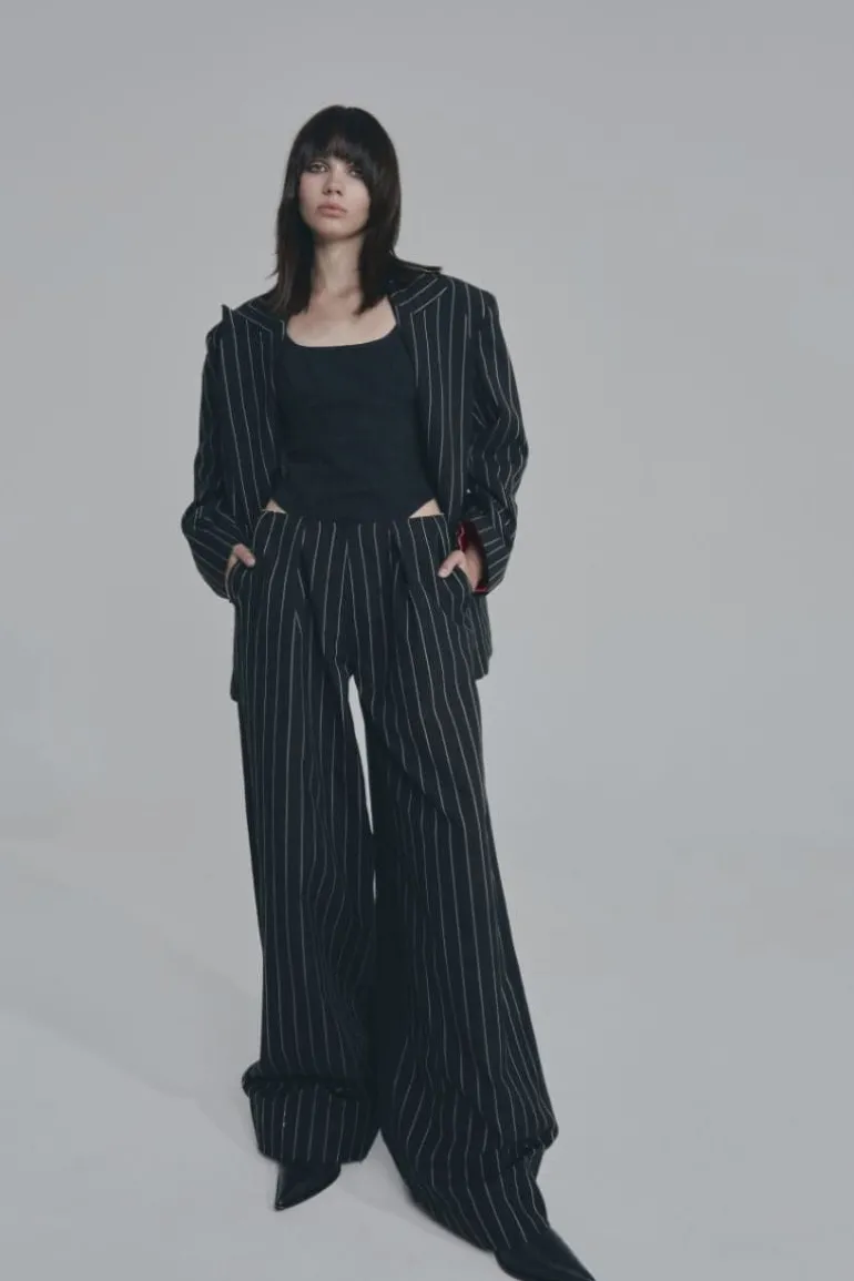 Pants<CULT MIA PALAZZO PINSTRIPE PANTS Black